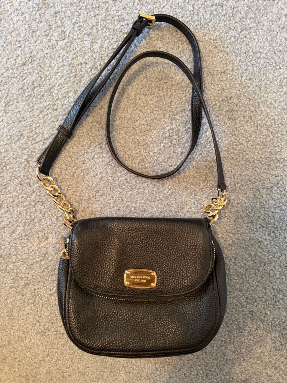 Michael Kors Black Pebbled Leather Crossbody with Gold Accents